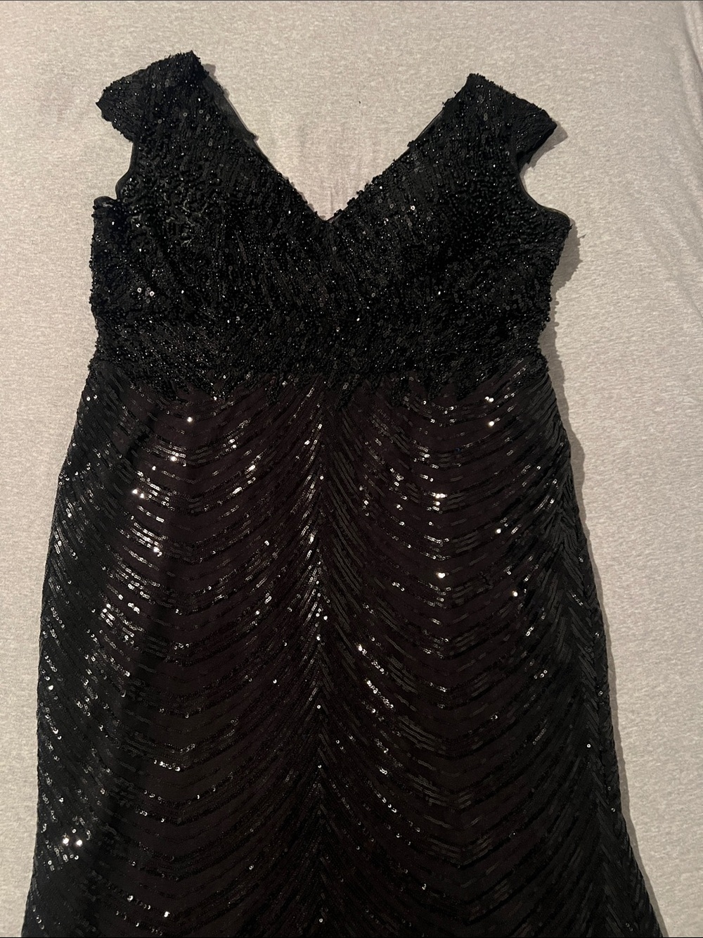 Black Sequin V-Neck Evening Dress